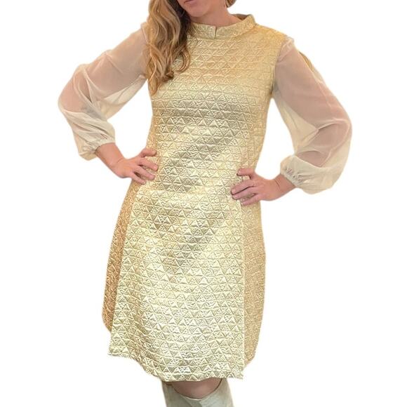 60's Vintage Metallic Gold Mod Dress size 10 - Picture 1 of 9